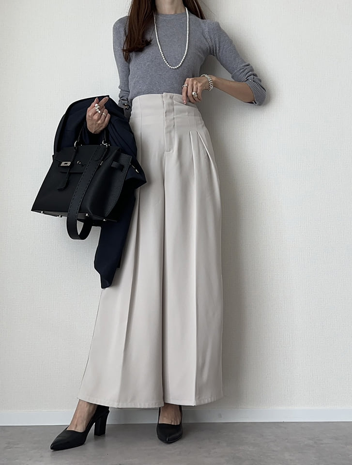 【U150～Lサイズあり】【cestmignon_mauセレクト】ポケット付ハイウエストスラックスパンツ