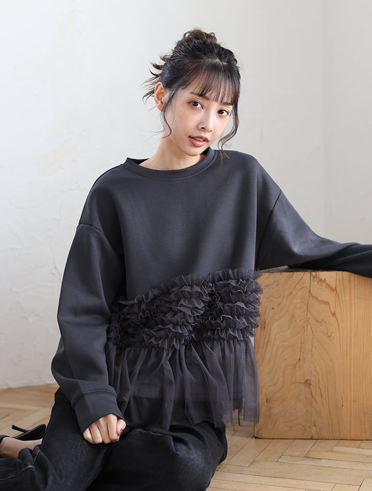 【MARIAセレクト】 チュールデザインダンボールプルオーバー