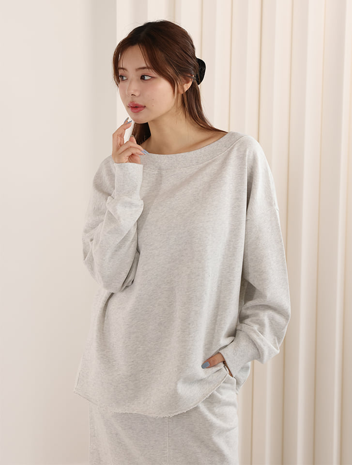 【honoセレクト】 【SETUP対応】裏毛ボートネックプルオーバー