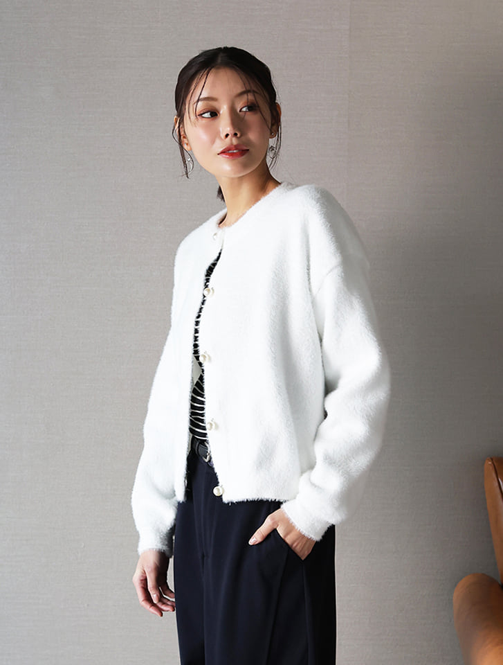 パールボタンシャギーカーディガン