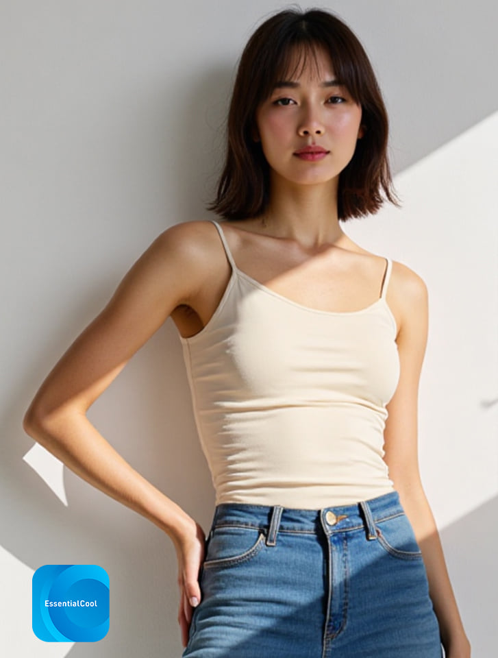 【接触冷感×抗菌防臭】さらさら、ひんやりカップ付きキャミソール【EssentialCool】