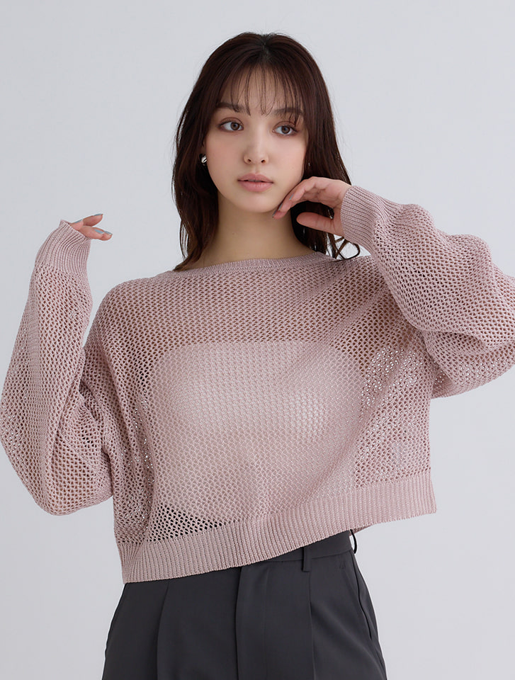 メッシュ編みラメニット