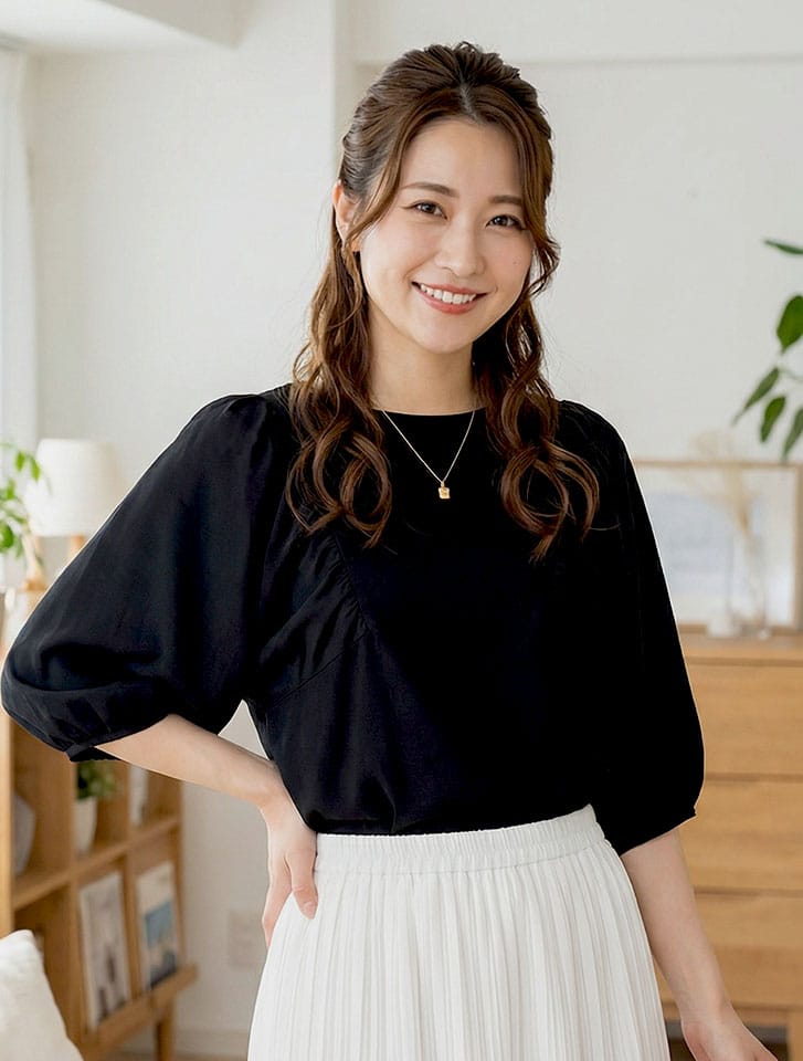 ギャザー袖ドルマンカットソー