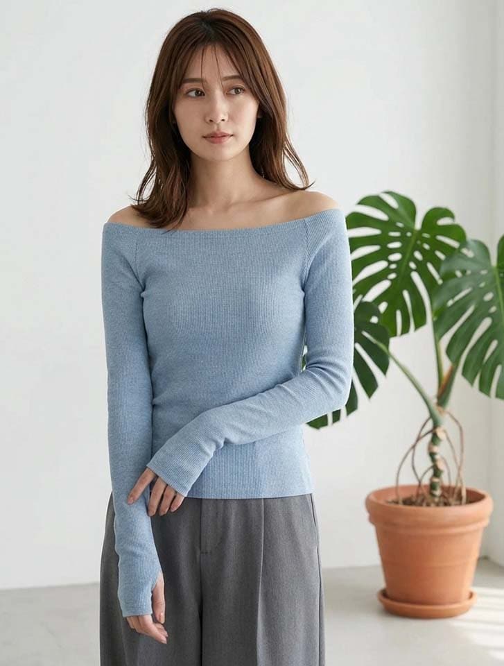 ラメリブオフショルトップス