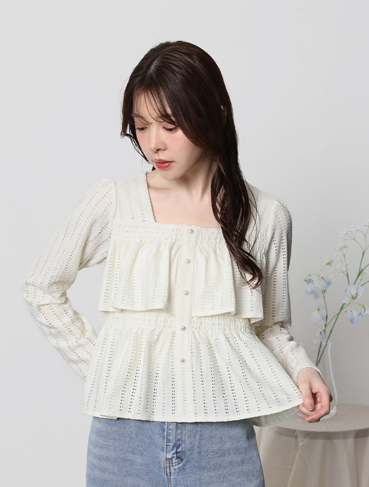 スクエアネックフリルティアードトップス