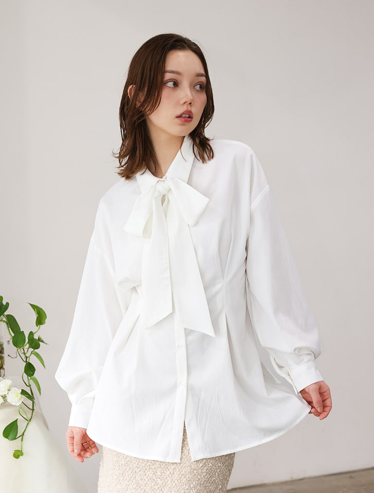 【miyopuセレクト】 取外し可能リボンタイ付きウエストタックシャツ