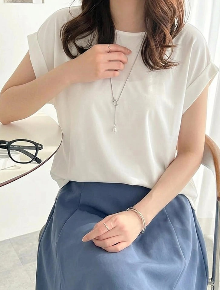 【接触冷感】袖口折り返しデザインTシャツ