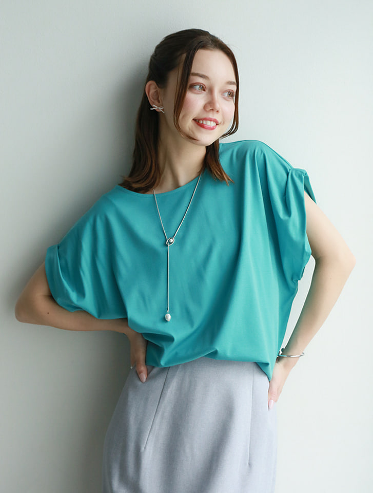 【接触冷感】袖口折り返しデザインTシャツ