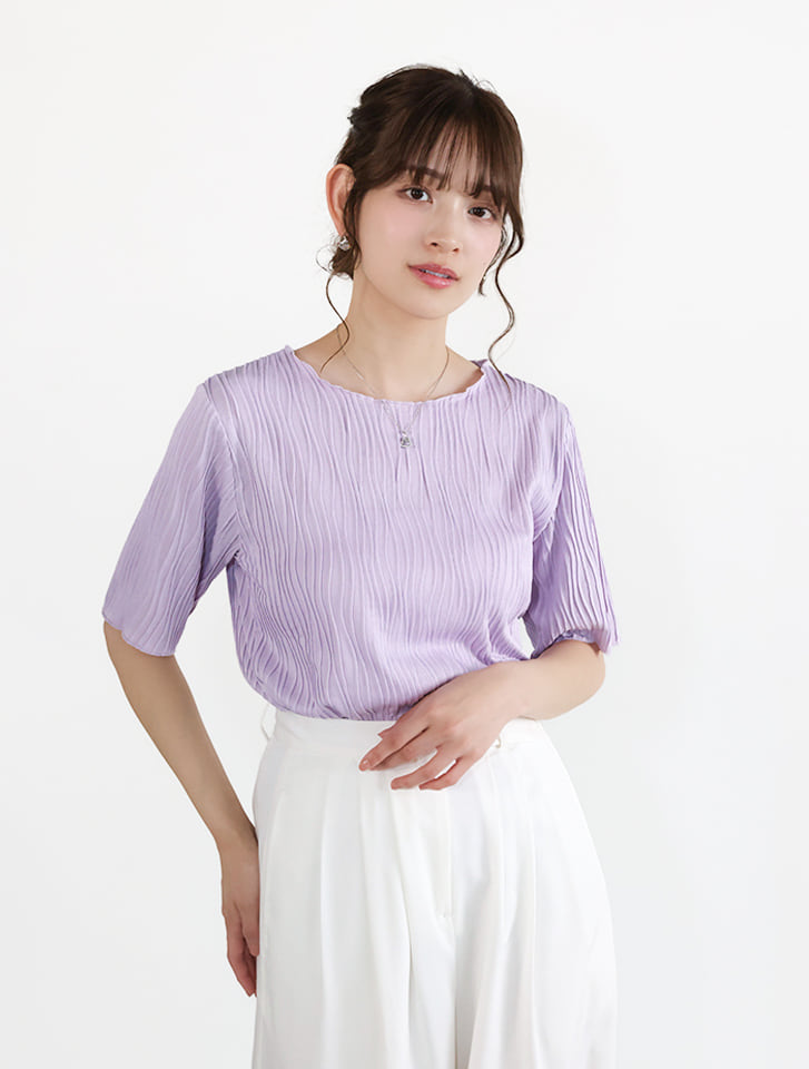 ウェーブジャガードクルーネックTシャツ