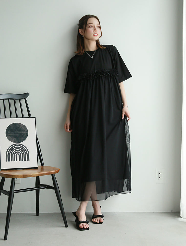 チュールドッキングカットソーワンピース