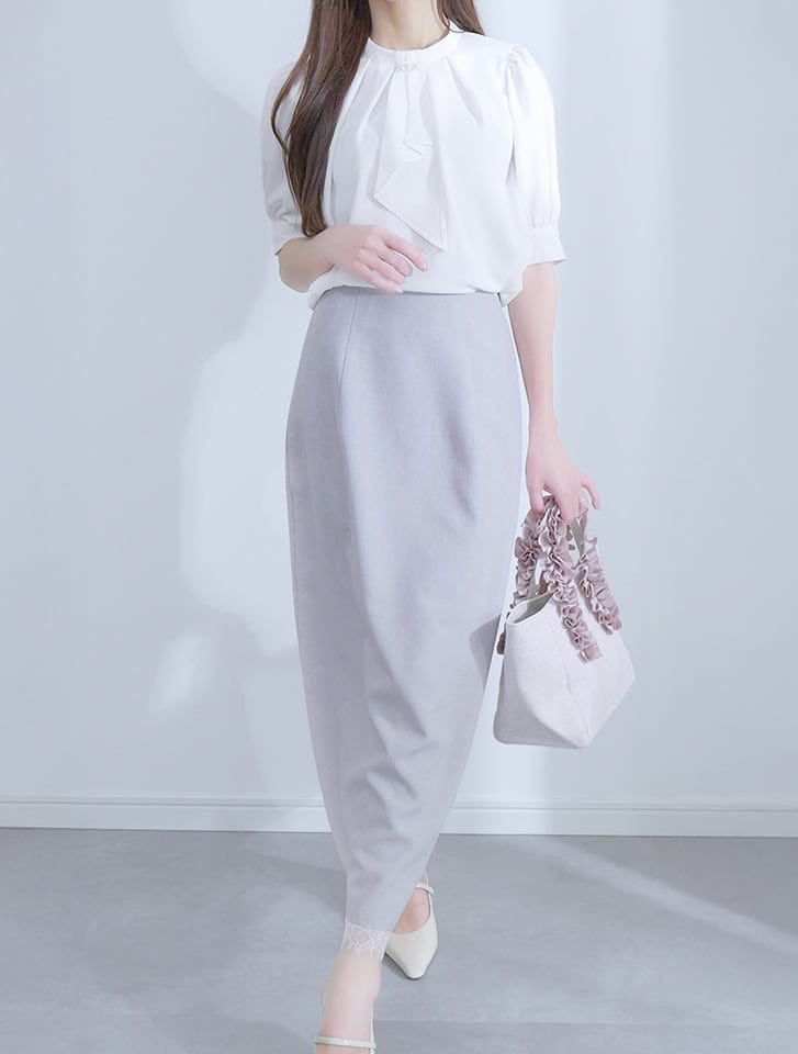 バックスリットレースレイヤードスカート