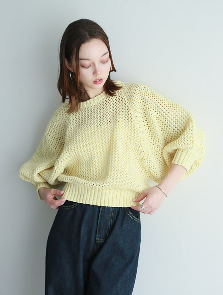 ボリュームスリーブメッシュニット