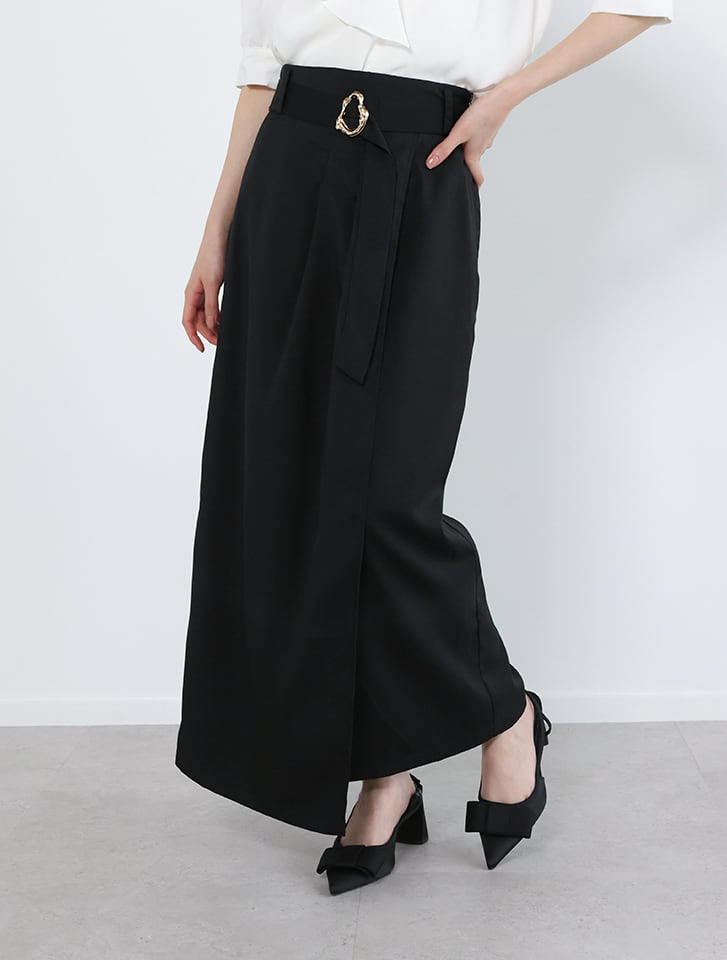 【MARIAセレクト】ゴールドバックルベルト付きIラインスカート