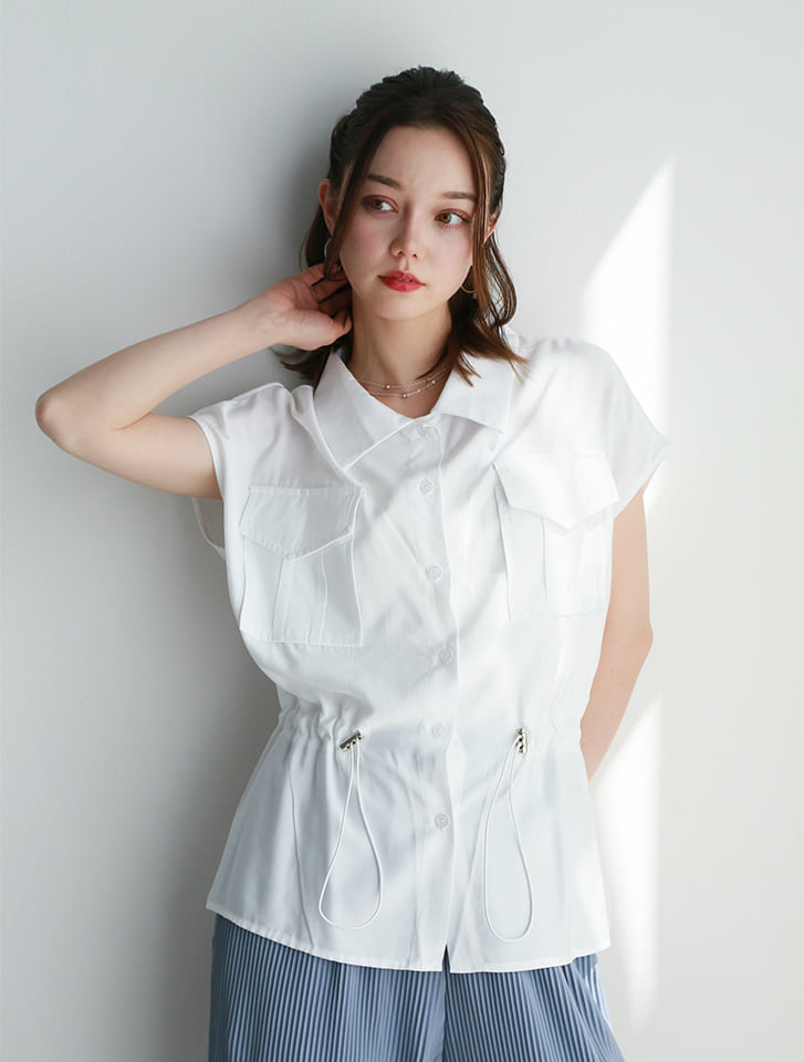 ドロストデザインポケットブラウス