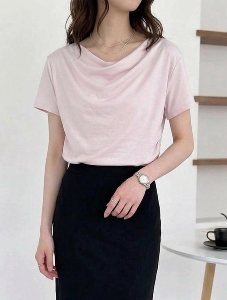 ニュアンスドレープサイドギャザー半袖トップス