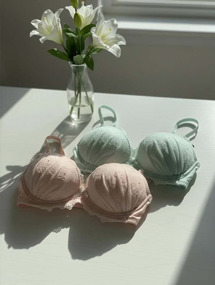 3/4CUP ラメ刺繍シフォンレースノンワイヤーブラジャー