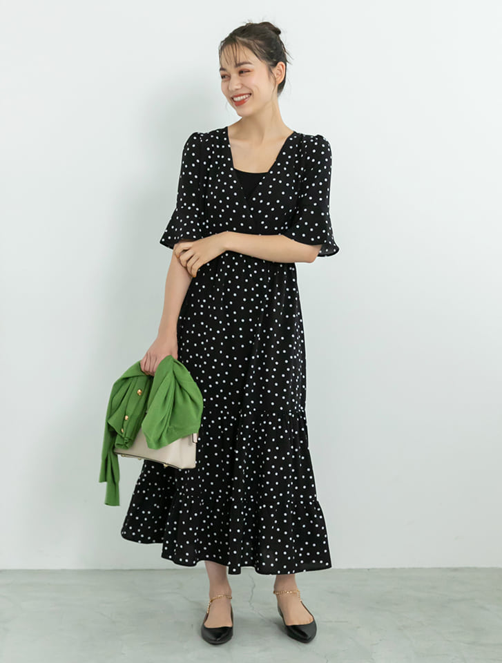 カシュクールドットロングワンピース