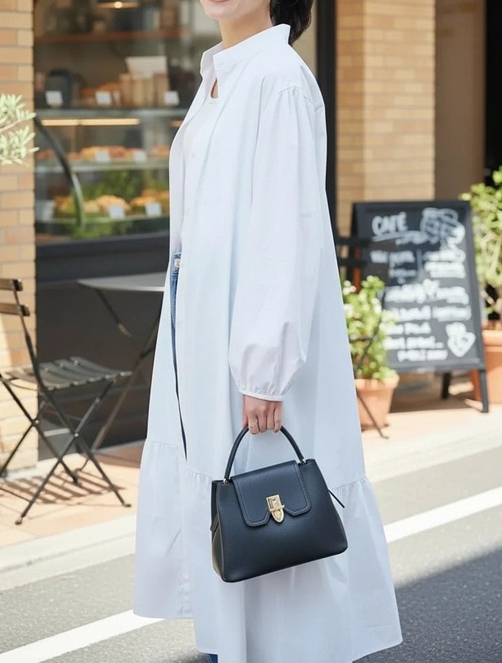 バントカラーギャザーワンピース