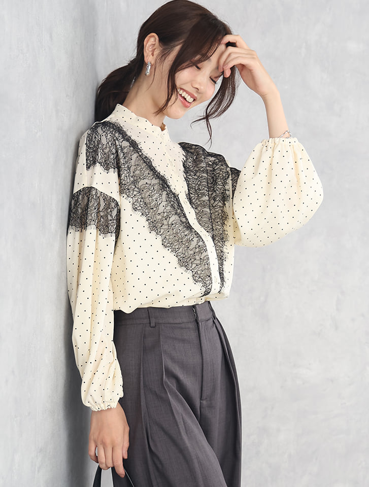 レース切替ブラウス