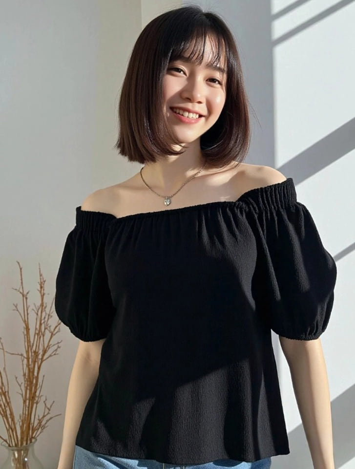 リブシャーリングオフショルブラウス