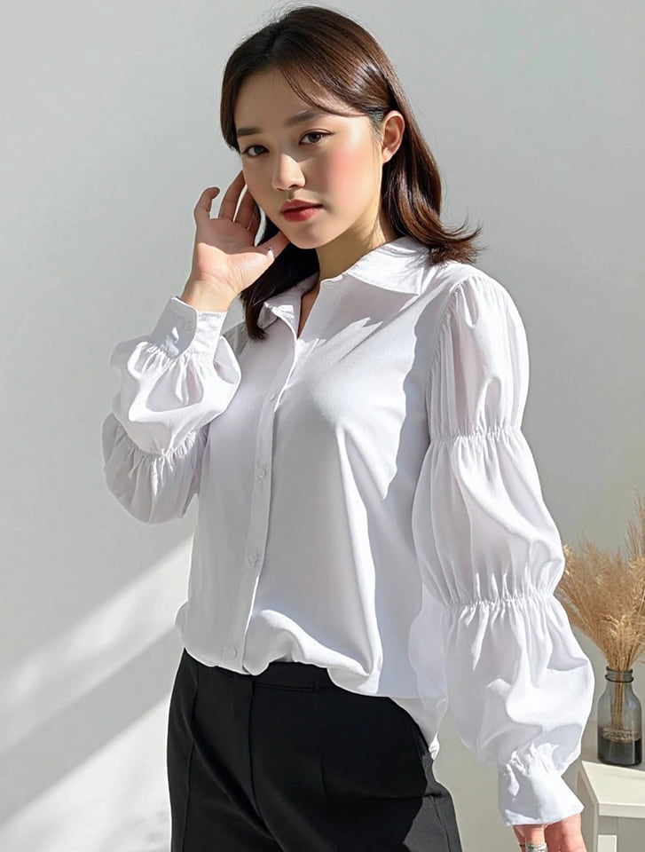 袖ギャザーシャーリングブラウス