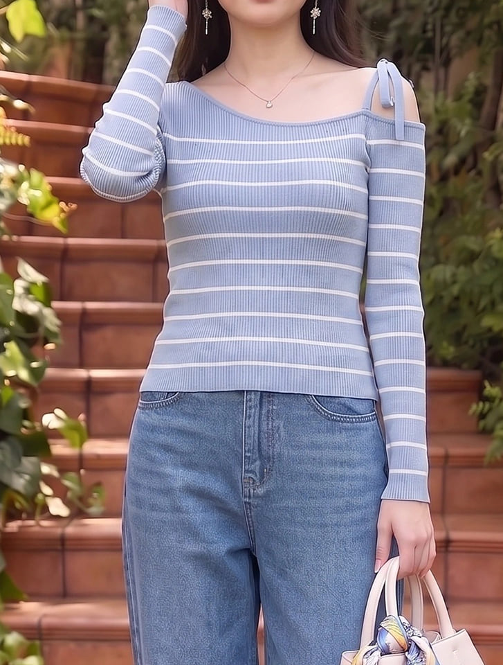 オフショルボーダーニット