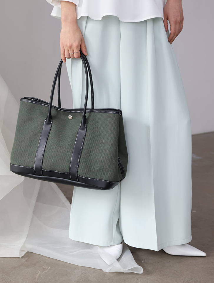 キャンバスフェイクレザーコンビトートバッグ