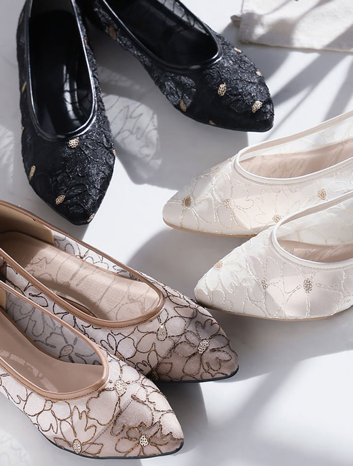 シアーフラワーレースフラットパンプス