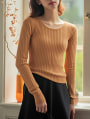 Uネックリブニット