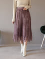 ベロアプリーツ×チュールレースレイヤードスカート