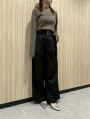 【kannaセレクト】【U150サイズあり】ベルト付きツータックハイウエストワイドパンツ