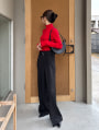 【kannaセレクト】【U150サイズあり】ベルト付きツータックハイウエストワイドパンツ
