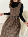 【3点セット】ベルト/ニット付チェックワンピース