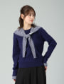 【取外し可】セーラーカラーフード付きクルーネックニット