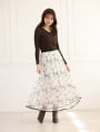 裾パイピングプリントチュールスカート