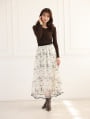 裾パイピングプリントチュールスカート