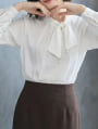 サイドパールリボン長袖ブラウス