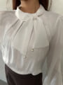 サイドパールリボン長袖ブラウス