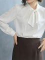 サイドパールリボン長袖ブラウス
