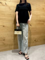 異素材シャーリングドッキングTシャツ
