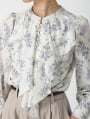 【cho____07セレクト】 フラワープリントパールフリルブラウス