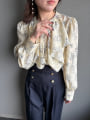 【cho____07セレクト】 フラワープリントパールフリルブラウス