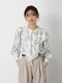 【cho____07セレクト】 フラワープリントパールフリルブラウス