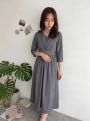 【cho____07セレクト】 Vネックウエスト切替ワンピース