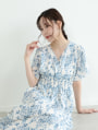 【MARIAセレクト】 フラワープリントウエストシャーリングワンピース