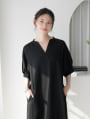 麻調キーネックワンピース