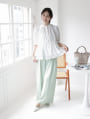 ノーカラーぺプラム前開きブラウス