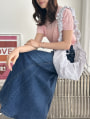 リボン刺しゅう半袖ケーブルニット