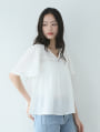 【shieセレクト】シアーシャーリングVネックブラウス