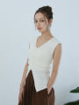 ボタンデザインギャザーサマーニット